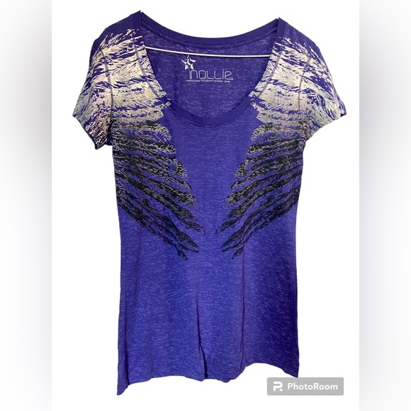 Nollie ladies short sleeve feather graphic print tshirt Top small scoop neck - Picture 1 of 5